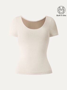 NWT OGL Plantive Scoop Neck Short Sleeve Cotton New Airy Bra Top Gardenia S